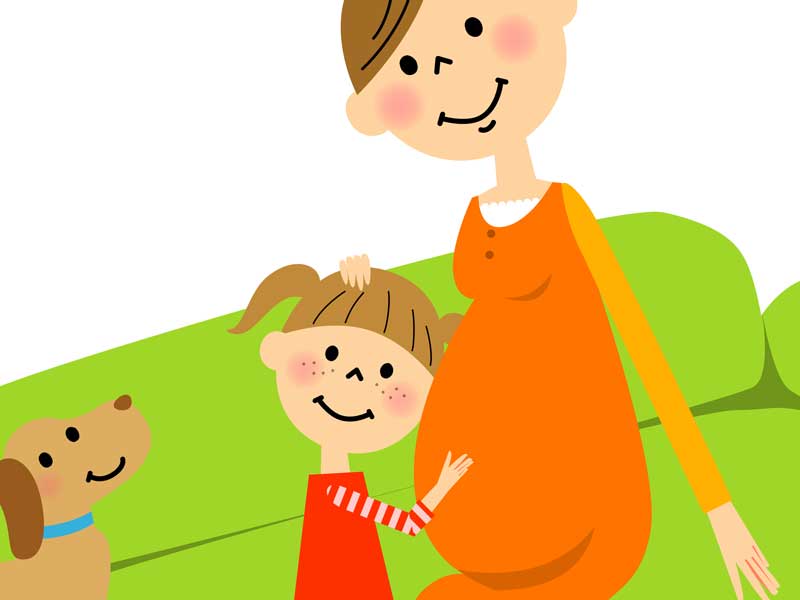 臨月の妊婦さんと子供のイラスト
