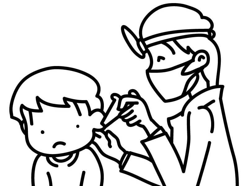 病院で耳掃除される子供のイラスト