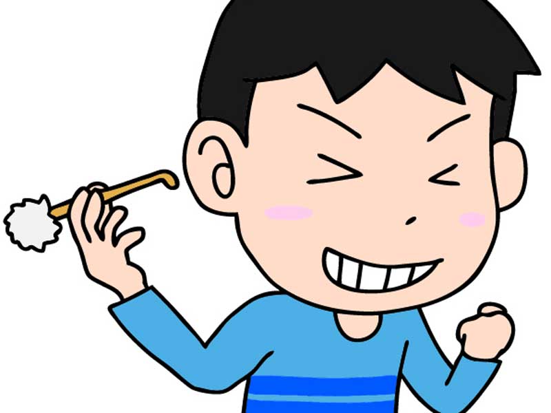 自分で耳掃除する男の子のイラスト