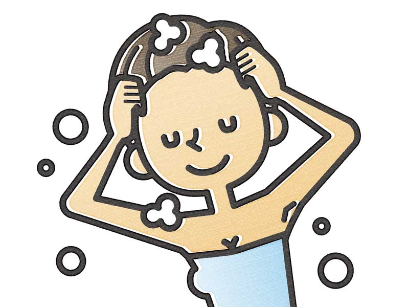 シャンプーをしている女性のイラスト