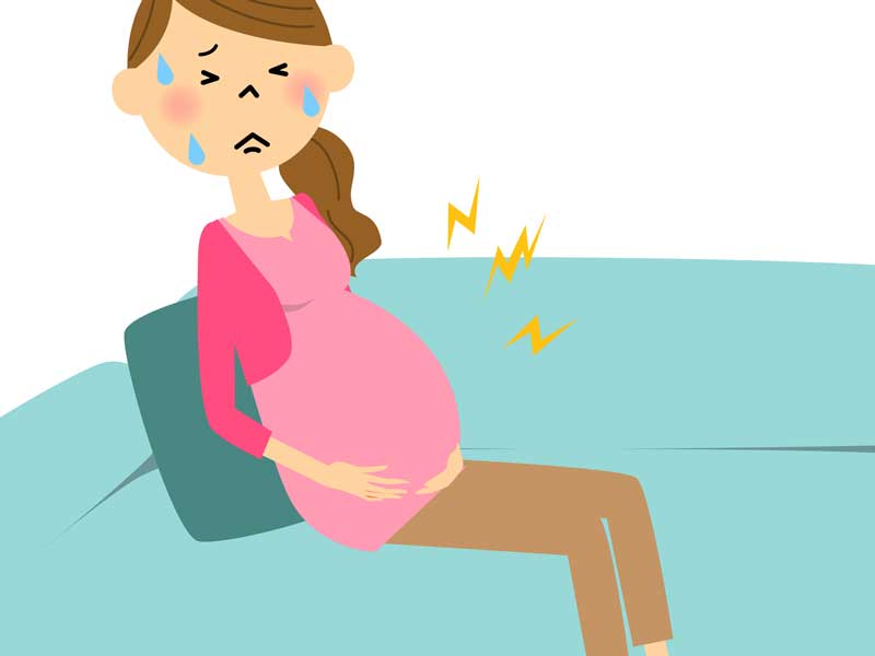 陣痛が始まった妊婦さんのイラスト