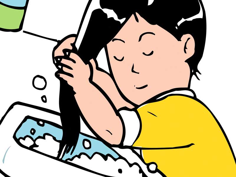 シャンプーをしている子供のイラスト