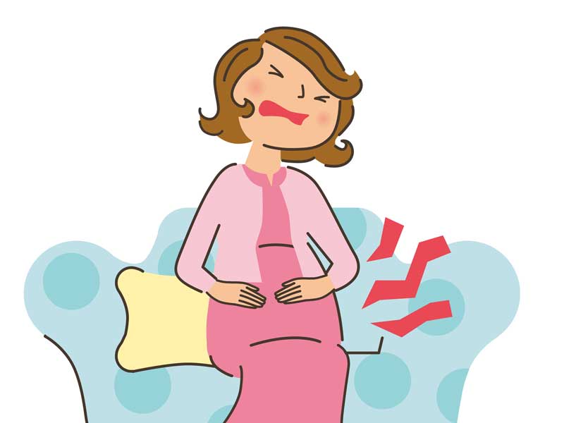 陣痛が始まった妊婦さんのイラスト