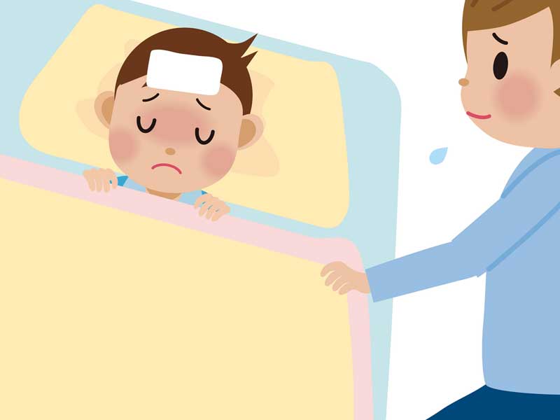 寝ている赤ちゃんを見つめるママのイラスト