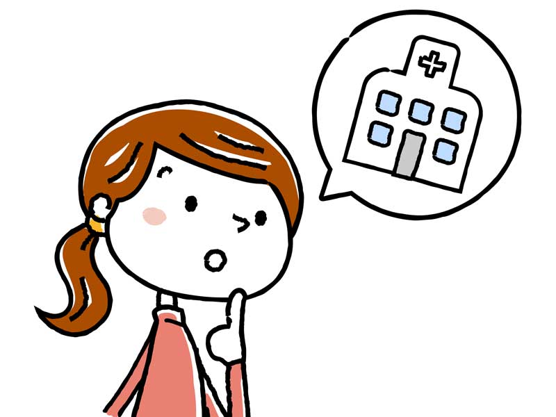 赤ちゃんを病院に連れて行こうか考えているお母さんのイラスト