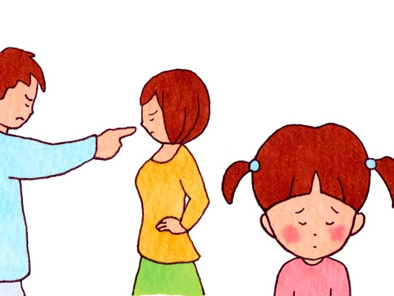 夫婦喧嘩と子供のイラスト