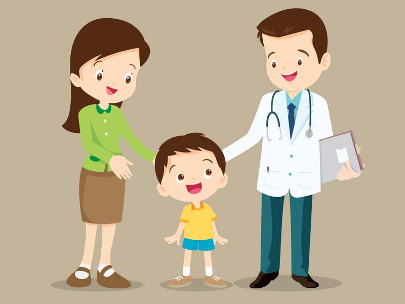医師と相談する親子のイラスト