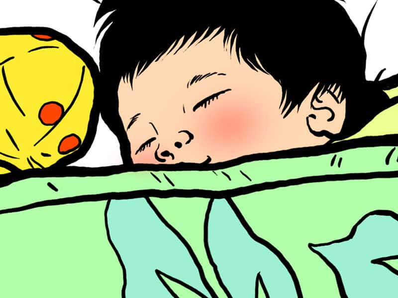 布団をかけて寝る赤ちゃんのイラスト