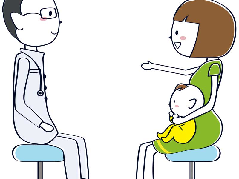医師と相談するお母さんのイラスト