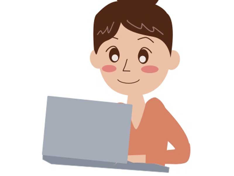 ノートパソコンを使うお母さんのイラスト
