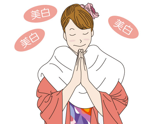 参拝する着物の女性のイラスト