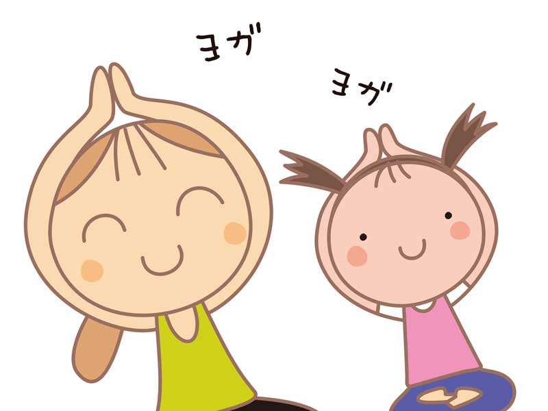ストレッチをする親子のイラスト