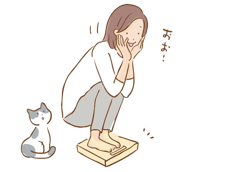 体重を計る女性のイラスト