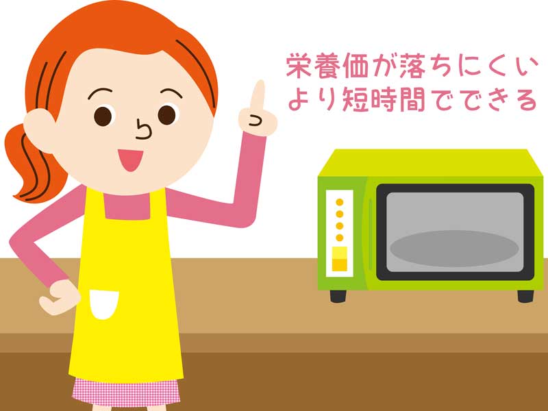 主婦と電子レンジのイラスト