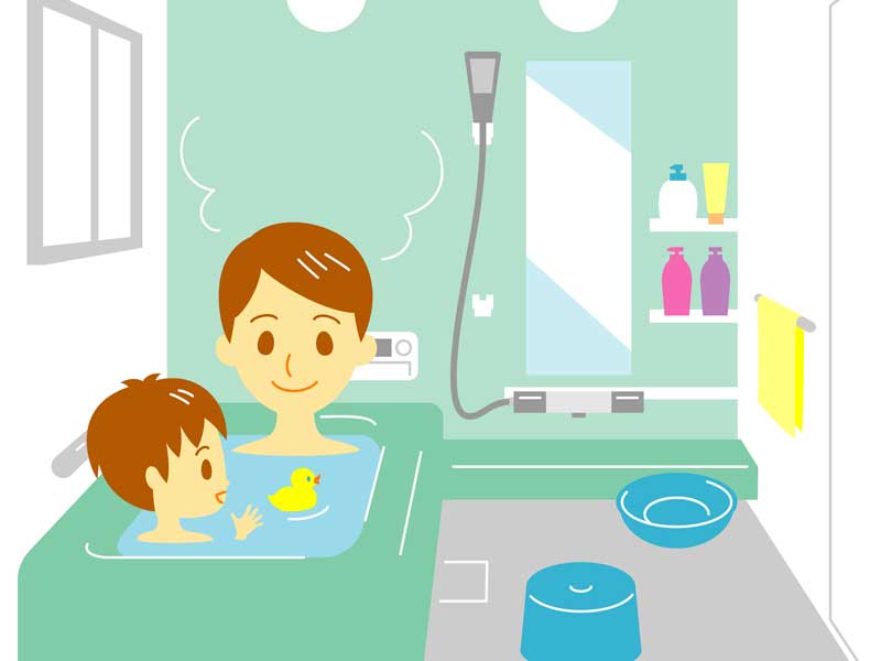 入浴する親子のイラスト