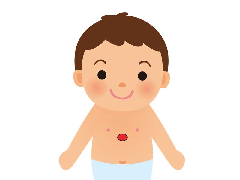 赤ちゃんへの心臓マッサージ位置のイラスト