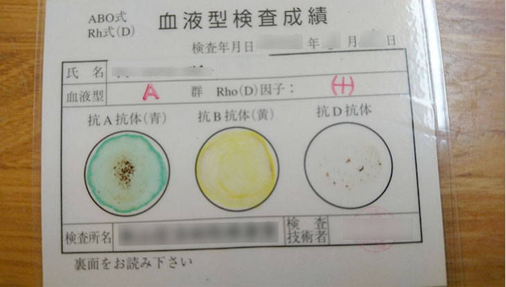新生児の血液型検査結果