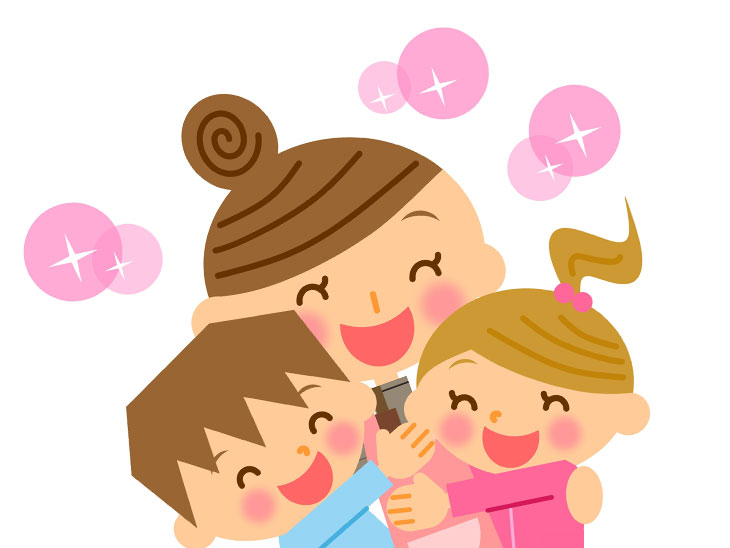 子供をハグするママのイラスト