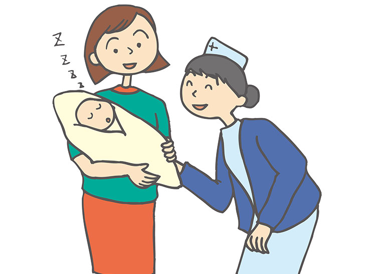 親子と看護婦イラスト