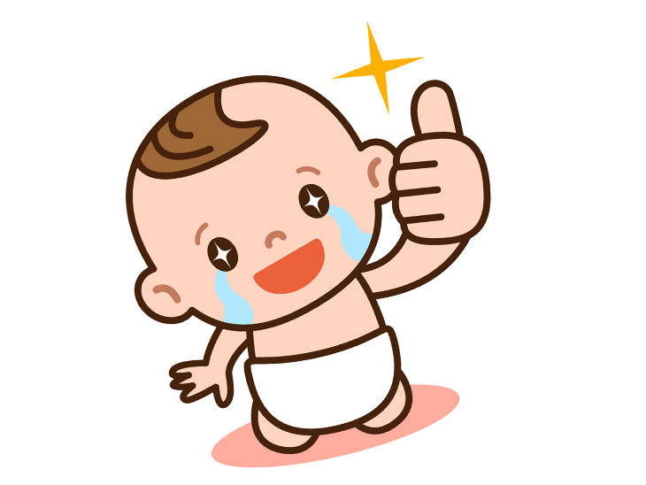 親指でOKサインをしてるい赤ちゃんのイラスト