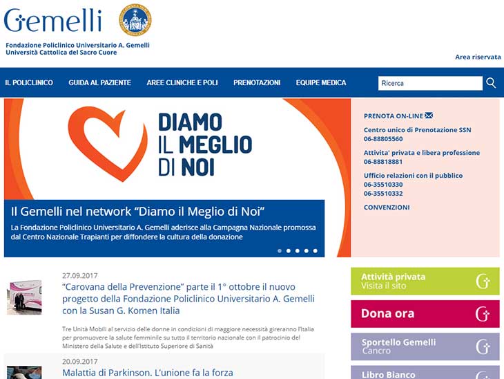 Policlinico Agostino Gemelliサイトキャプチャ画面