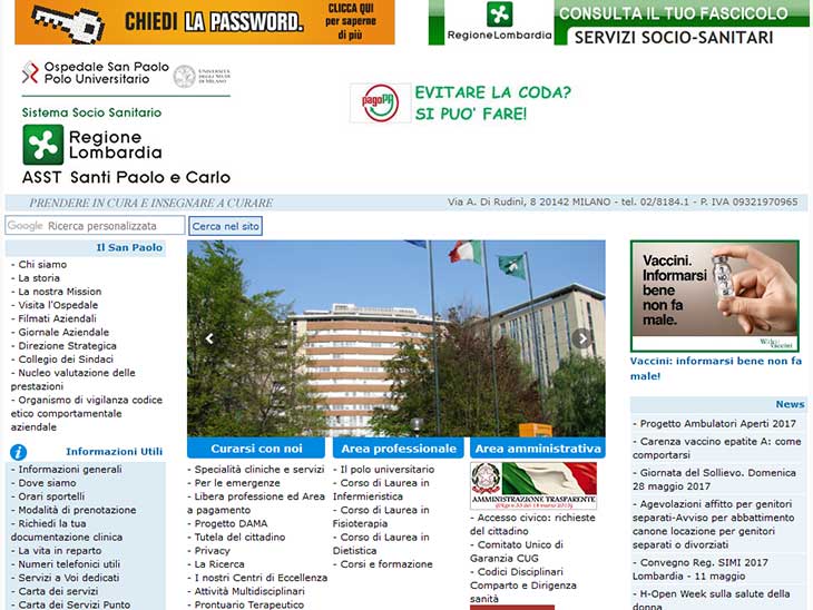 Azienda Ospedaliera San Paoloサイトキャプチャ画面
