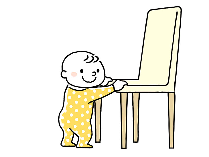 つかまり立ちの赤ちゃんのイラスト