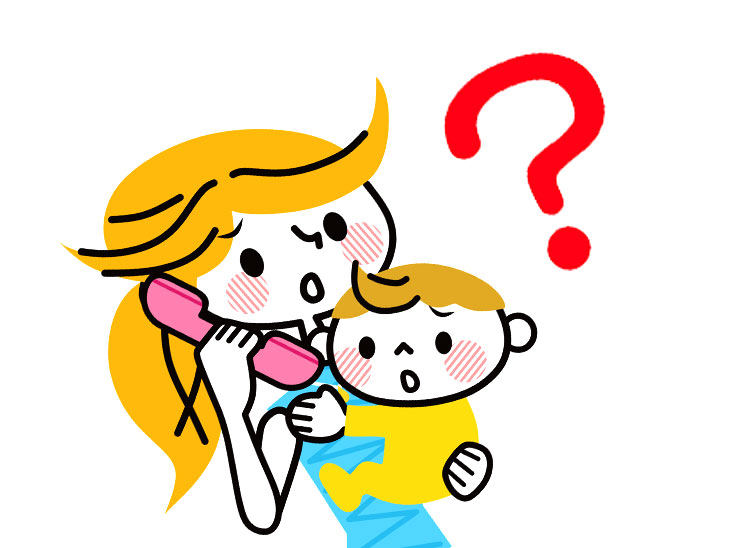 赤ちゃんを抱っこしつつ電話してるママのイラスト