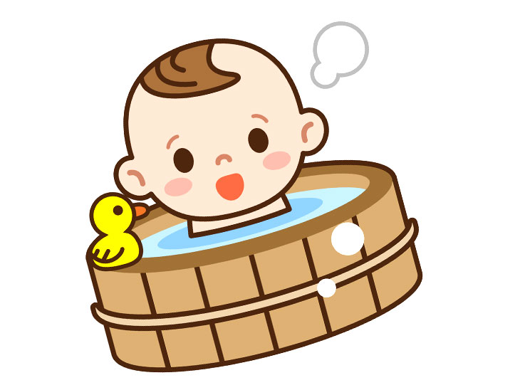 お風呂に入った赤ちゃんのイラスト