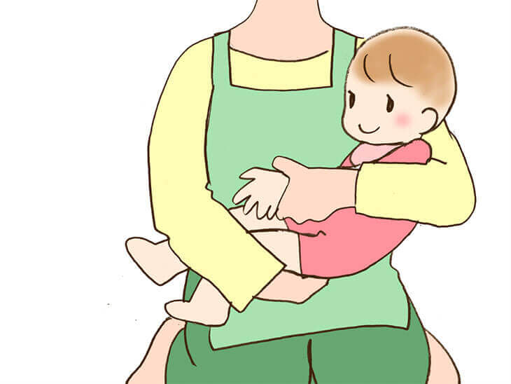 手形を取る時の赤ちゃんの抱き方のイラスト