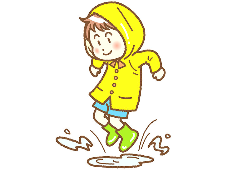 水たまりで遊ぶ幼児のイラスト