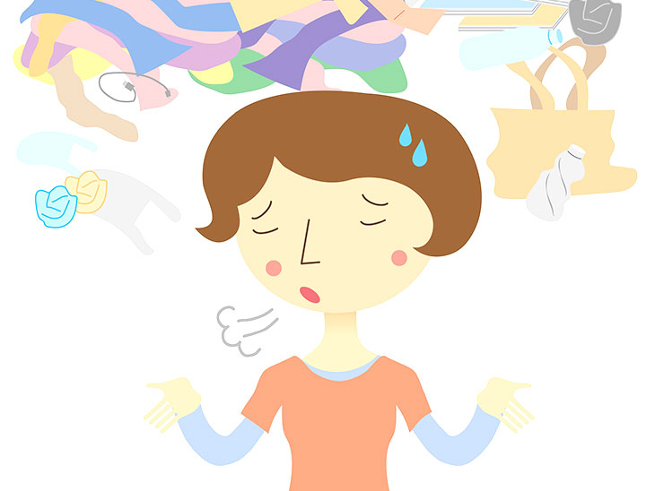 汚部屋に反応する母親のイラスト
