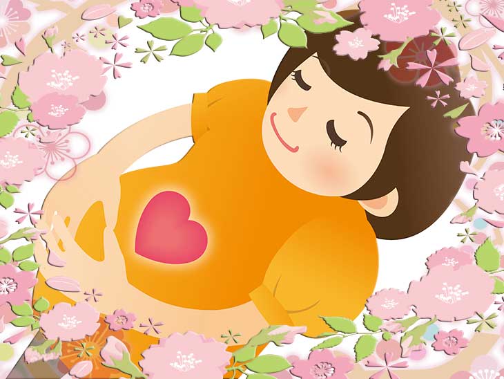 おなかの胎児の動きを感じている妊婦さんのイラスト