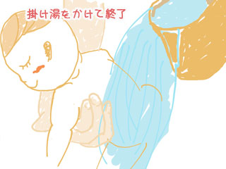 赤ちゃんの背中に掛け湯をかけて終了