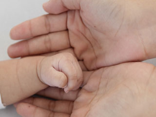 大人の手のひらにのる赤ちゃんの手