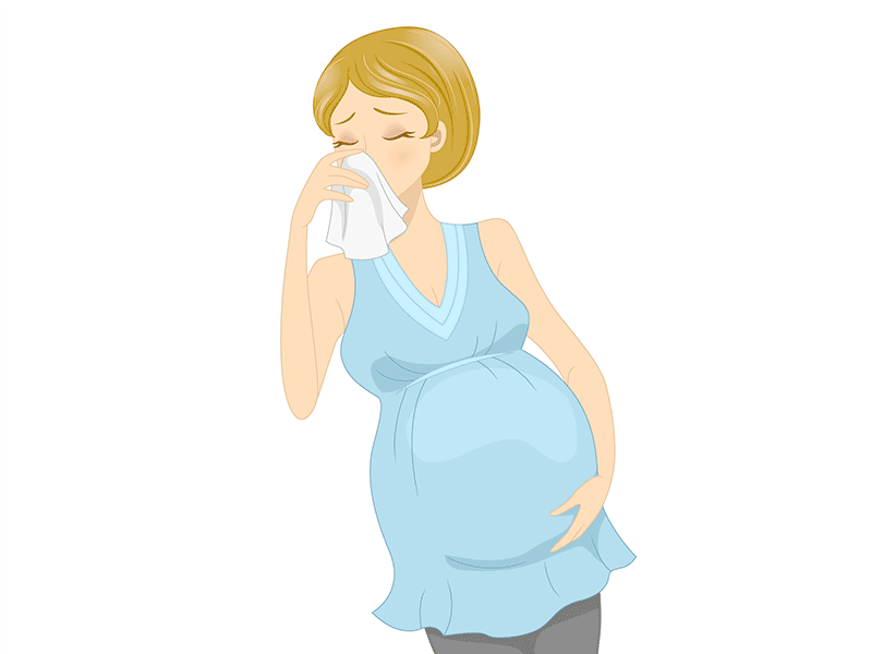 洟をかむ妊婦さんのイラスト